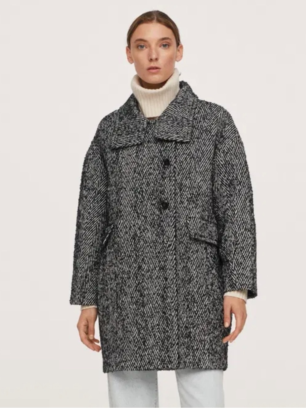 Mango herringbone cocoon coat